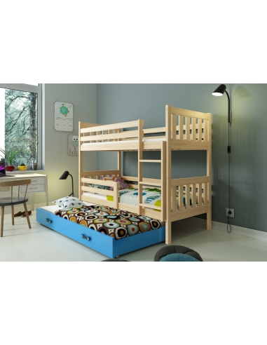 Bunk Bed For Children CARINO - Pine-Blue, Triple, 190x80cm