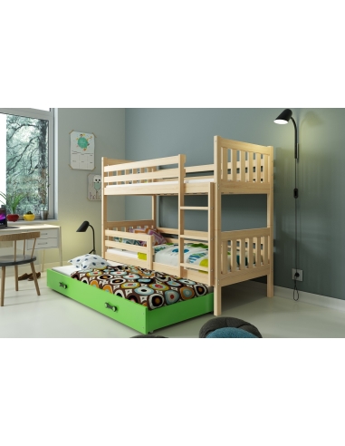 Bunk Bed For Children CARINO - Pine-Green, Triple, 190x80cm