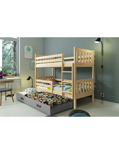 Bunk Bed For Children CARINO - Pine-Grey, Triple, 190x80cm