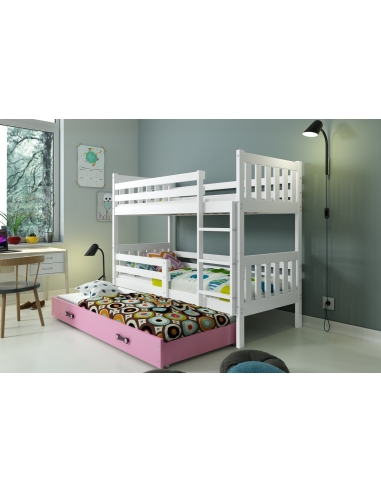 Bunk Bed For Children CARINO - White-Pink, Triple, 190x80cm
