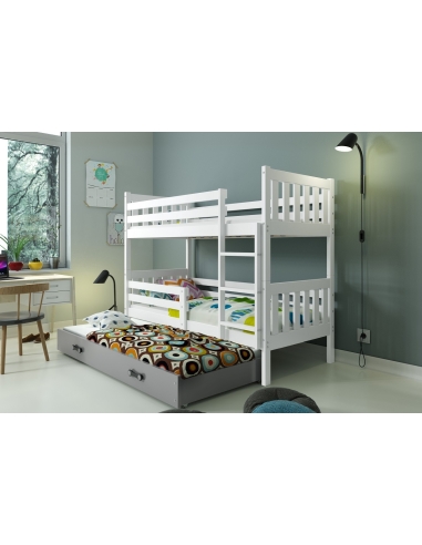 Bunk Bed For Children CARINO - White-Grey, Triple, 190x80cm