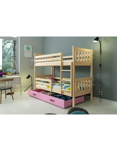 Bunk Bed For Children CARINO - Pine-Pink, 190x80cm