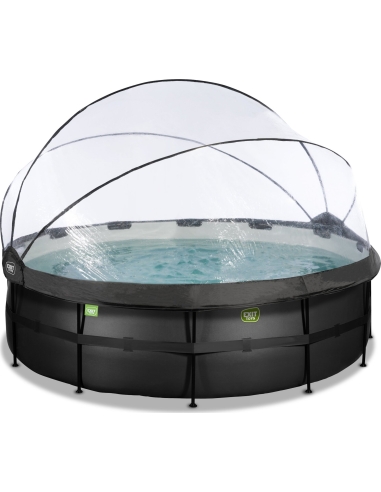 EXIT Black Leather pool ø450x122cm with sand filter pump and dome - black