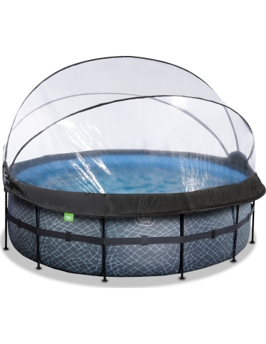 EXIT Stone pool ø427x122cm with sand filter pump and dome and heat pump - grey