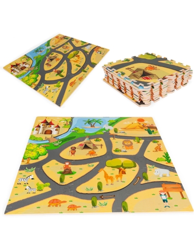 Žaidimų kilimėlis - dėlionė Eco Toys Safari, 9 dalys, 93 x 93 cm