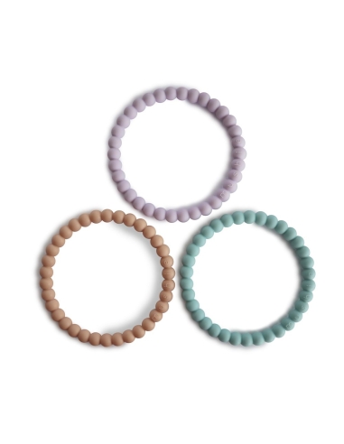 Silikoniniai kramtukai Mushie Pearl Bracelets Lilac/Cyan/Soft Peach, 3vnt.