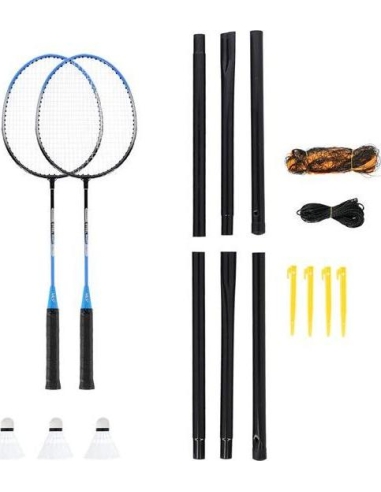 Badmintono rinkinys Nils NRZ012, plienas, 2 raketės, 3 badmintono plunksniukai, tinklas 195 x 22 cm, dėklas