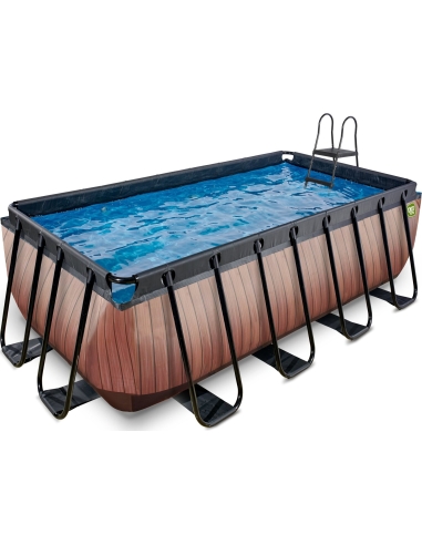EXIT Wood pool 400x200x122cm with sand filter pump - brown