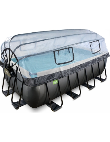 EXIT Black Leather pool 400x200x122cm with sand filter pump and dome - black