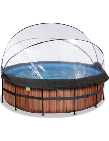 EXIT Wood pool ø427x122cm with sand filter pump and dome and heat pump - brown