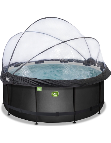 EXIT Black Leather pool ø360x122cm with sand filter pump and dome - black