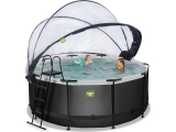 EXIT Black Leather pool ø360x122cm with sand filter pump and dome - black