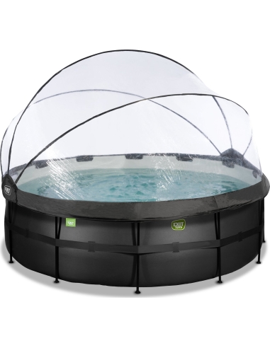 EXIT Black Leather pool ø427x122cm with sand filter pump and dome - black