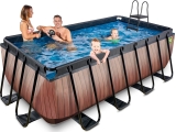 EXIT Wood pool 400x200x122cm with sand filter pump - brown