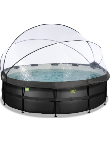 EXIT Black Leather pool ø488x122cm with sand filter pump and dome - black