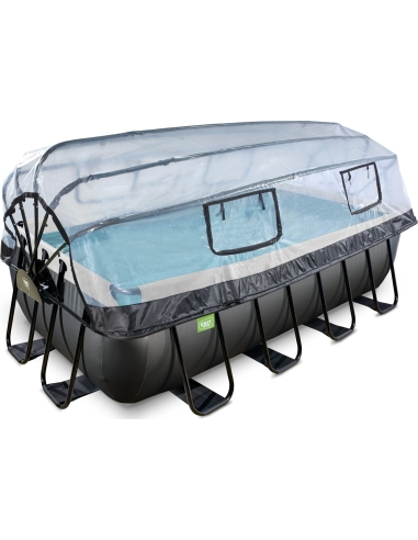 EXIT Black Leather pool 400x200x100cm with sand filter pump and dome - black