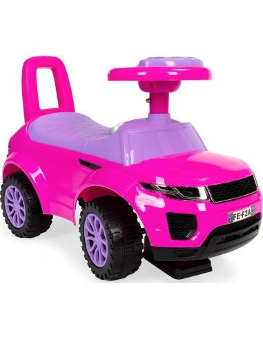 Vaikiškas važiuojantis stumdomas automobilis "Range Rover" skamba rožine spalva