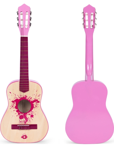 Rožinė vaikiška gitara didelė - 34 medinė 6 stygų metalinė ir nailoninė ECOTOYS