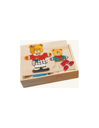 Wooden puzzle - game "Dress up two bears", 3+