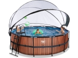 EXIT Wood pool ø427x122cm with sand filter pump and dome - brown