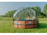 EXIT Wood pool ø427x122cm with sand filter pump and dome - brown