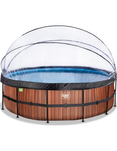 EXIT Wood pool ø488x122cm with sand filter pump and dome - brown