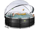 EXIT Black Leather pool ø427x122cm with sand filter pump and dome and heat pump - black