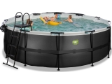 EXIT Black Leather pool ø427x122cm with sand filter pump and dome and heat pump - black