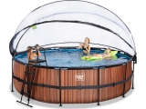 EXIT Wood pool ø488x122cm with sand filter pump and dome and heat pump - brown