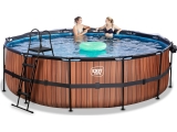 EXIT Wood pool ø488x122cm with sand filter pump and dome and heat pump - brown