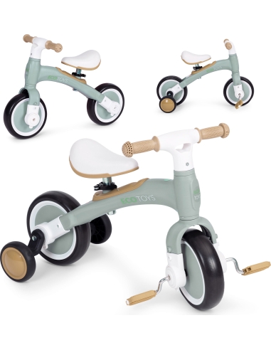 Treniruočių dviratis su pedalais - treniruočių dviratis su šoniniais ratais 3W1 žalias ECOTOYS