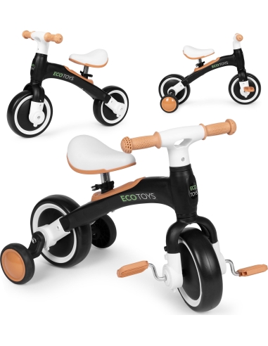 Krosinis dviratis su pedalais - mokomieji šoniniai ratai 3in1 juodos spalvos ECOTOYS