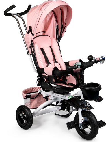 Besisukantis triratukas 360° Pink Delux su stogeliu ECOTOYS