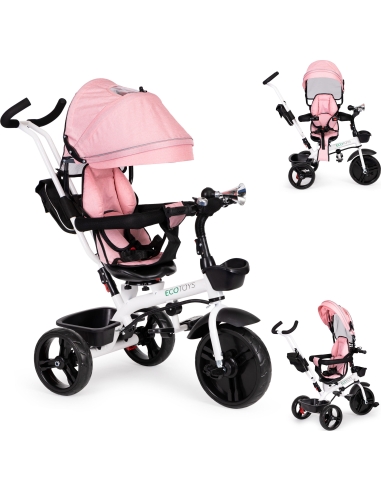Triratukas triratukas vežimėlis su pasukama sėdyne 360* Pink ECOTOYS